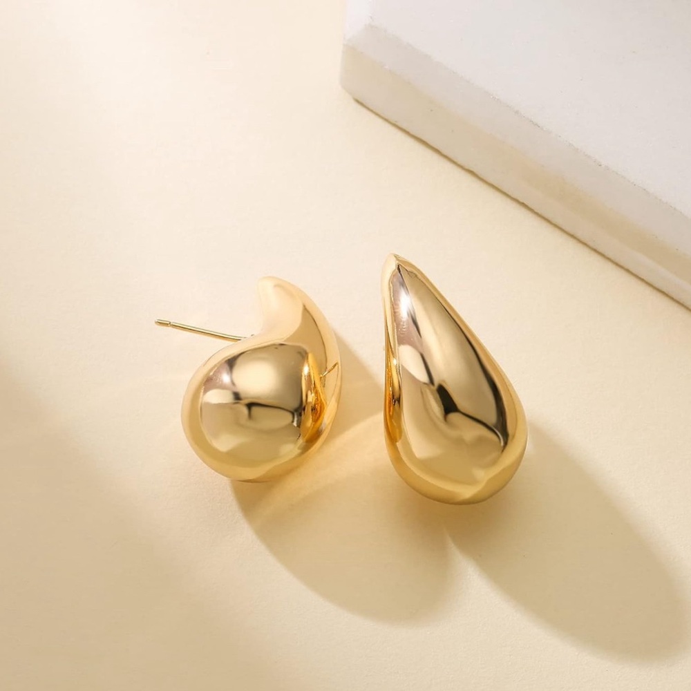 NEW 14K Gold Plated 925 Sterling Silver Chunky Teardrop Earrings Style